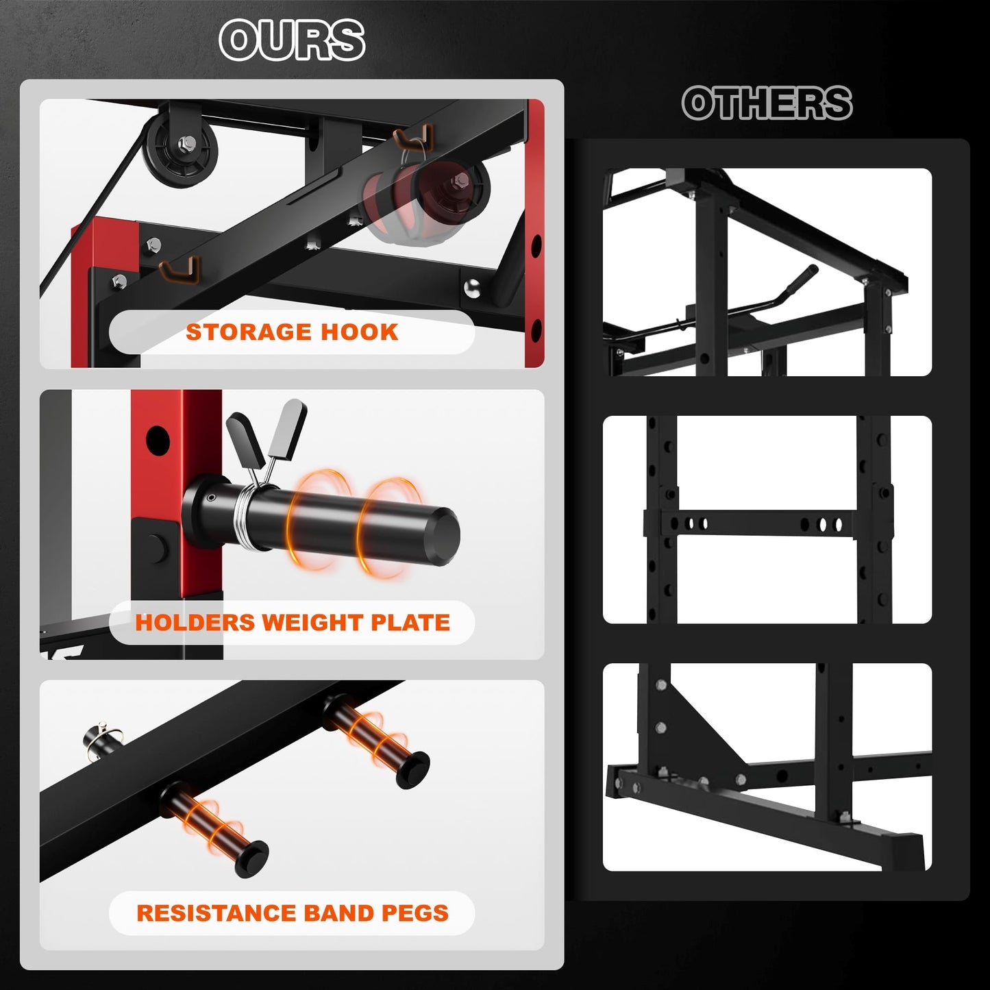 JELENS S21 Power Cage, Multi-Function Power Rack with Adjustable Cable Crossover System, 2000LBS Squat Rack for Home Gym with More Training Attachments (Red, 0823BK-05)