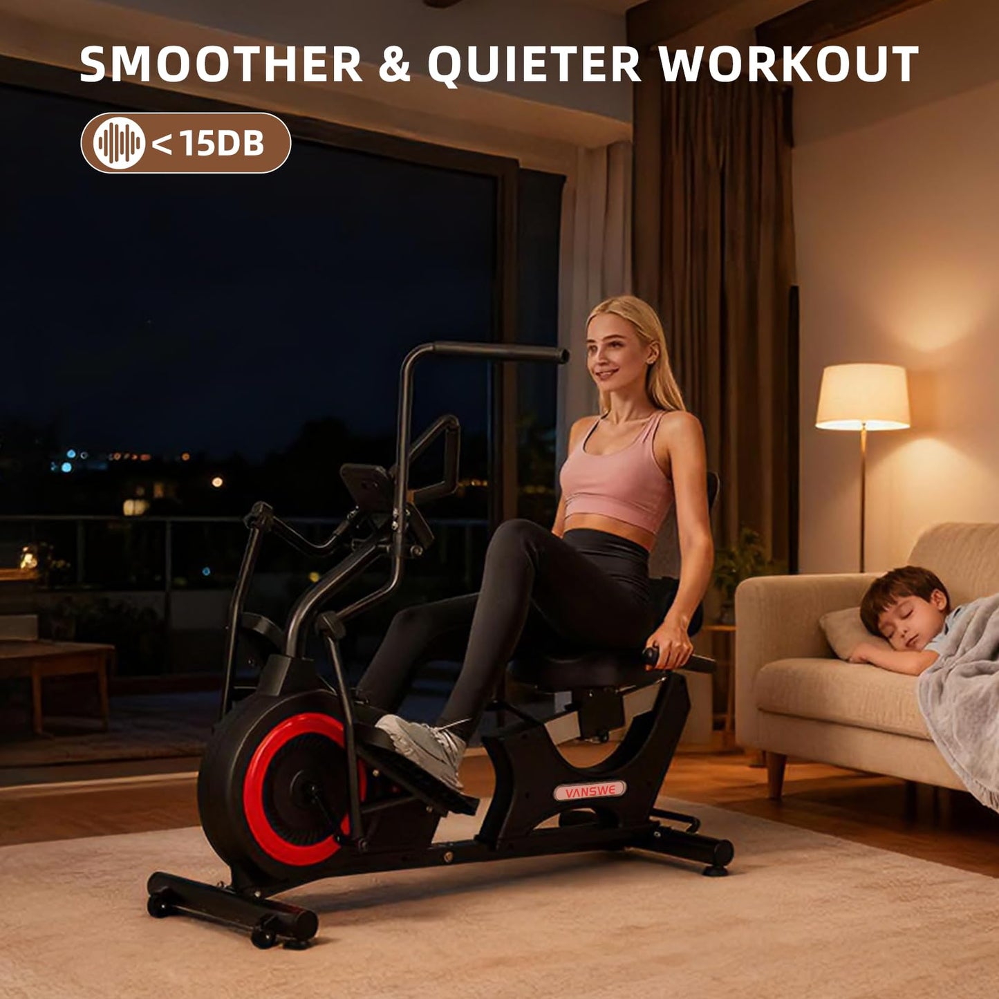 VANSWE Pro Recumbent Elliptical Cross Trainer – Full-Body Low-Impact Recumbent Exercise Bike with Bluetooth App, Magnetic Resistance, Quiet Belt Drive, 450 lbs Capacity for Seniors & Home Rehab