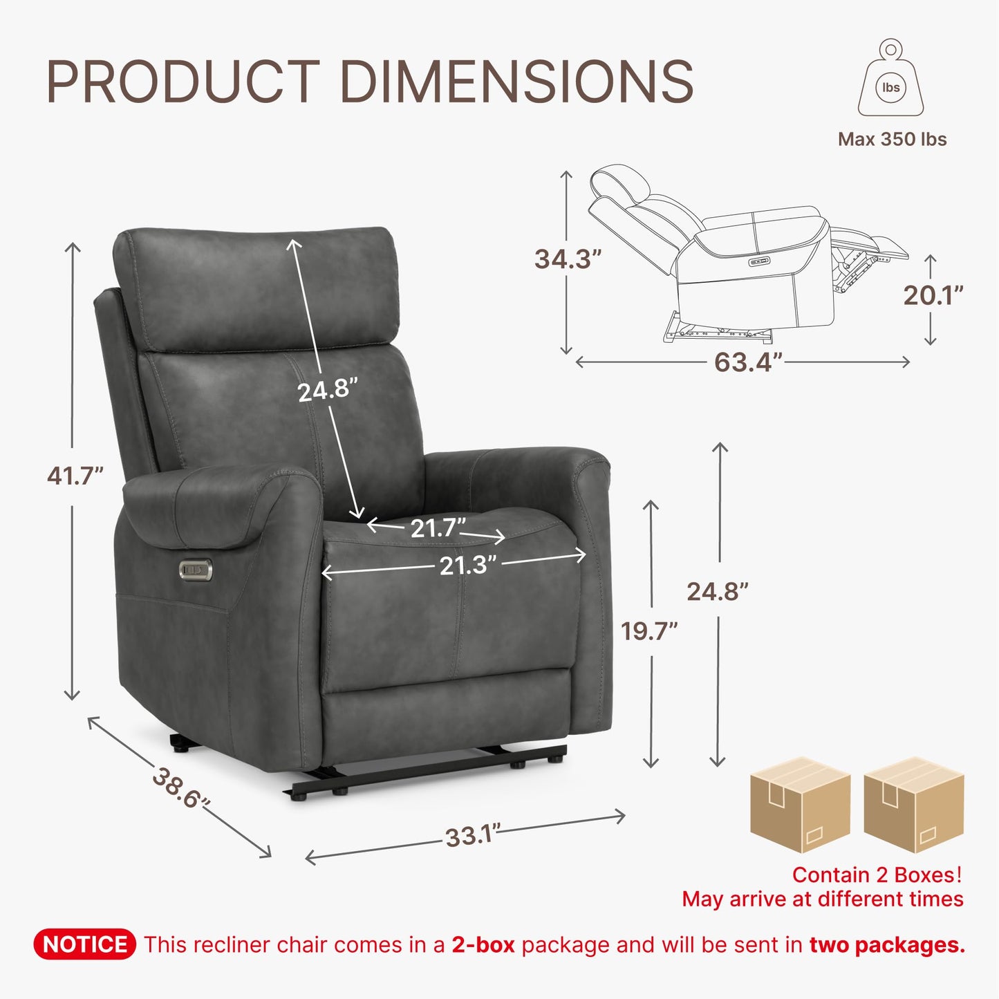 KISLOT Wall Hugger Recliner Chair for Adults, Faux Leather RV Recliner with USB Charging Ports Electric Power Reclining Sofa for Living Room Home Theater Seating Bedroom
