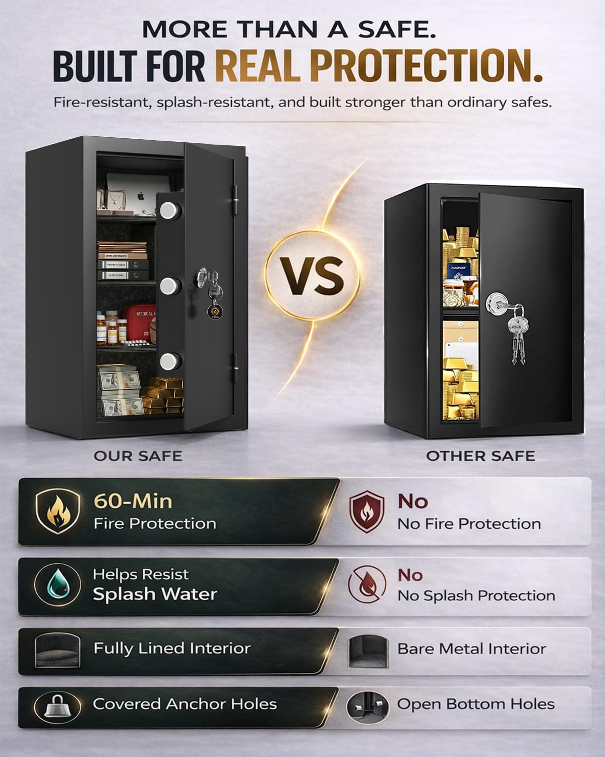 [𝟮𝟬𝟮𝟲 𝗡𝗲𝘄] 23.69'' Tall Fireproof Safe for Home, 1700°F Fire Resistance for 60 Minutes, Fire and Water Proof Safe Box with Mechanical Lock, Removable Shelf for Documents, Cash and Valuable