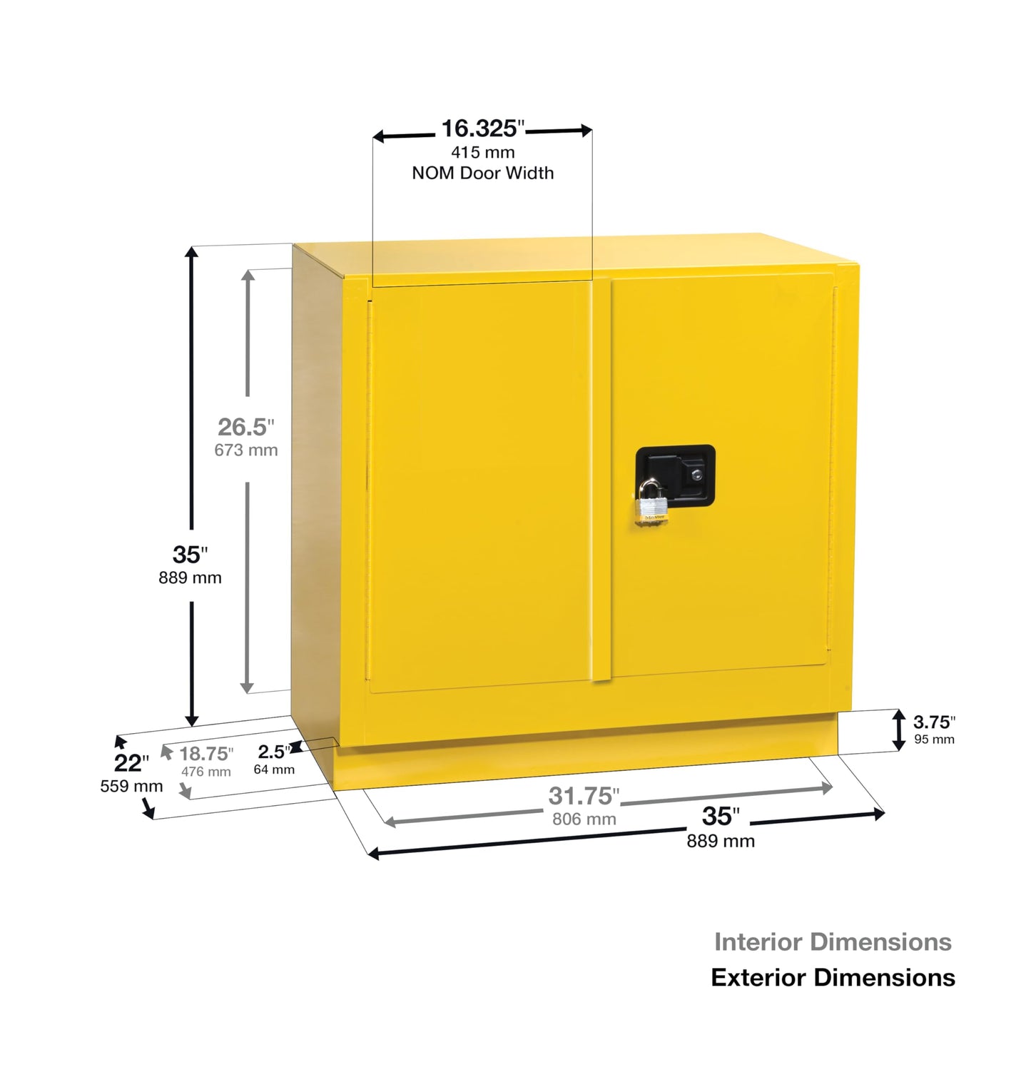Eagle American Made 22 Gallon F﻿lammable Liquid Storage Cabinet, Manual-Close Under Counter Fireproof Cabinet for Schools, Garages, Manufacturing Facilities, 35" x 22" x 35", 1971X