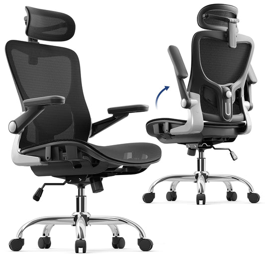 marrap Ergonomic Office Chair, Mesh Seat Cushion with 3D Armrests and 3D Headrest, Adjustable Lumbar Support with 90-120° Rocking Function for Home Office, Black
