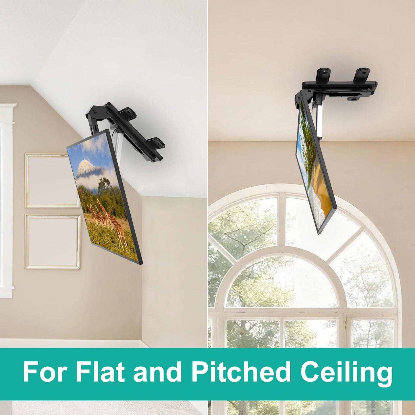 WALI Motorized Ceiling TV Mount Flip Down for 37-75” Flat Curved TVs, Electric Ceiling Mount TV Bracket with Remote, Fits Flat & Pitched Ceiling, Up to 99 Lbs, Mounting Holes 600x400mm(FCM604A), Black