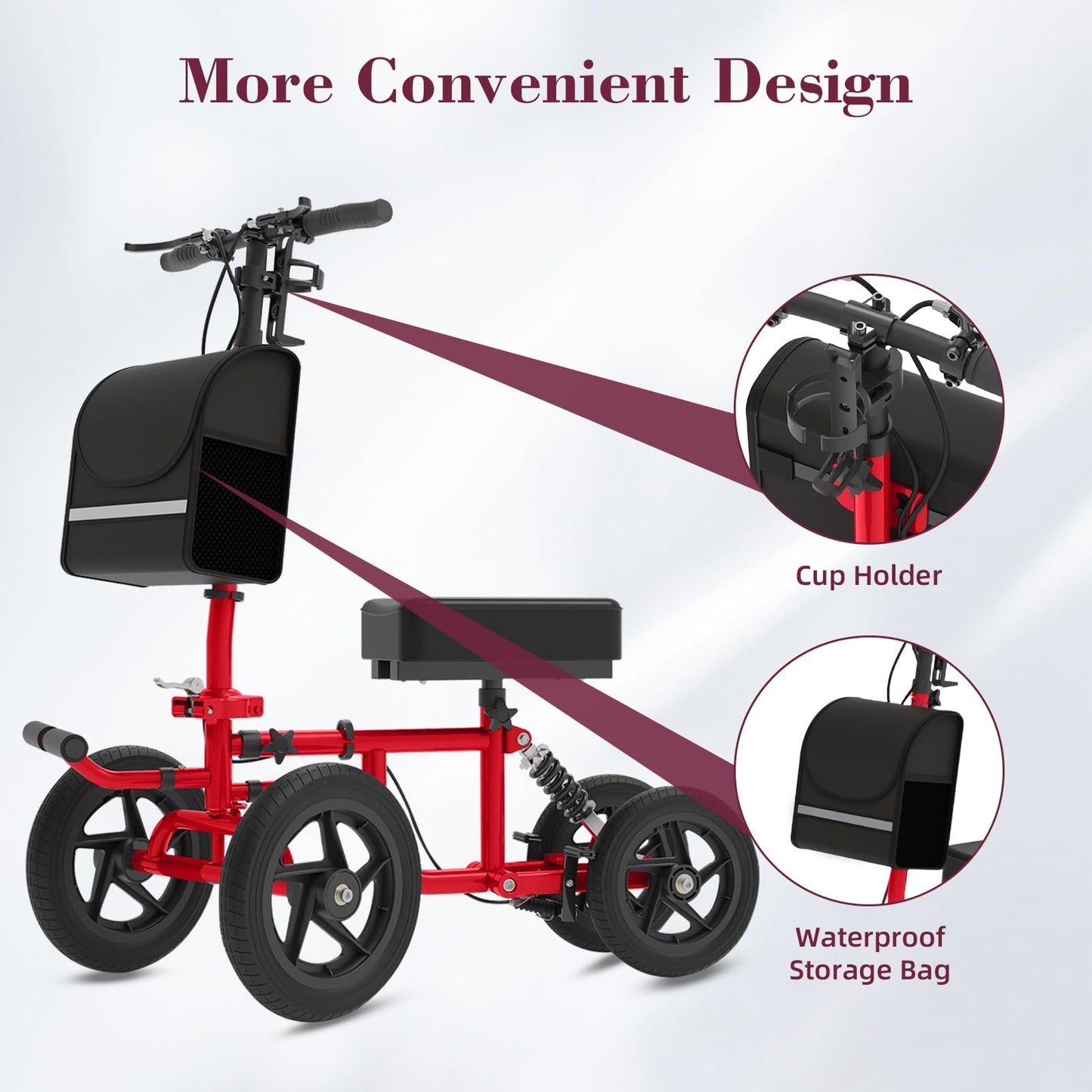 Fvzzin All Terrain Knee Scooter for Adults, Foldable Rolling Knee Scooter with DIY Stickers & Shock Absorber, Steerable Knee Walker for Broken Foot, Ankle Injuries & Surgery, Better Crutch Alternative