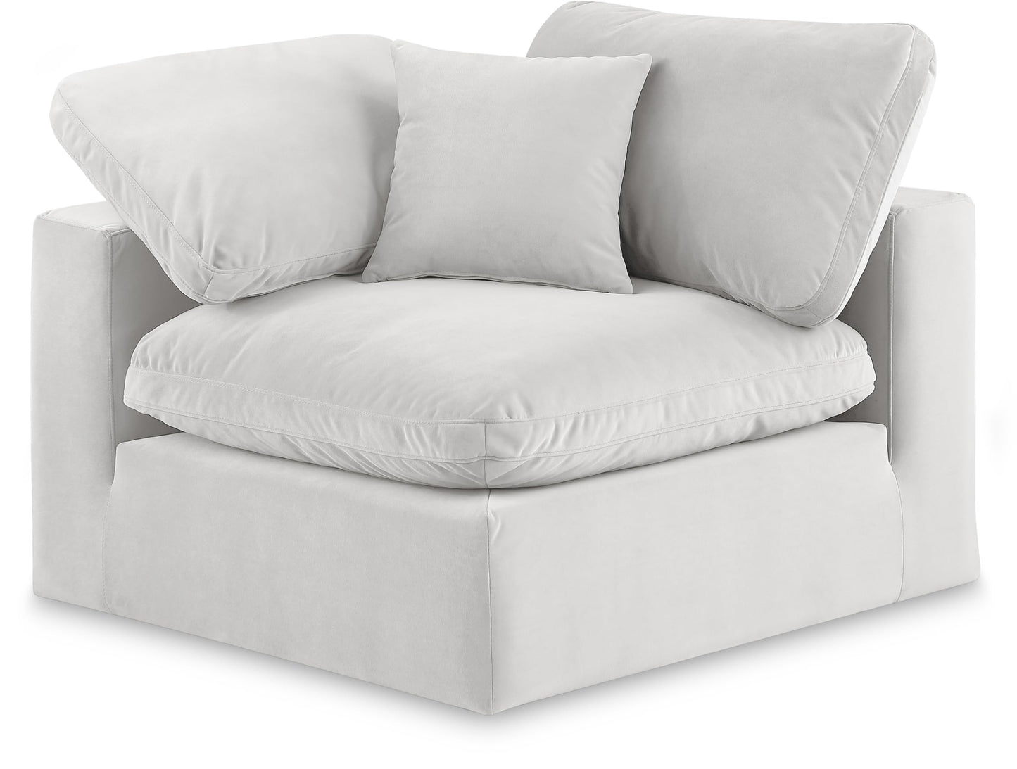 Meridian Furniture 189Cream-Corner Comfy Collection Modern | Contemporary Velvet Upholstered Corner Chair, Soft Cream Velvet, Down Feather Cushions, 40" W x 40" D x 34.5" H, Cream
