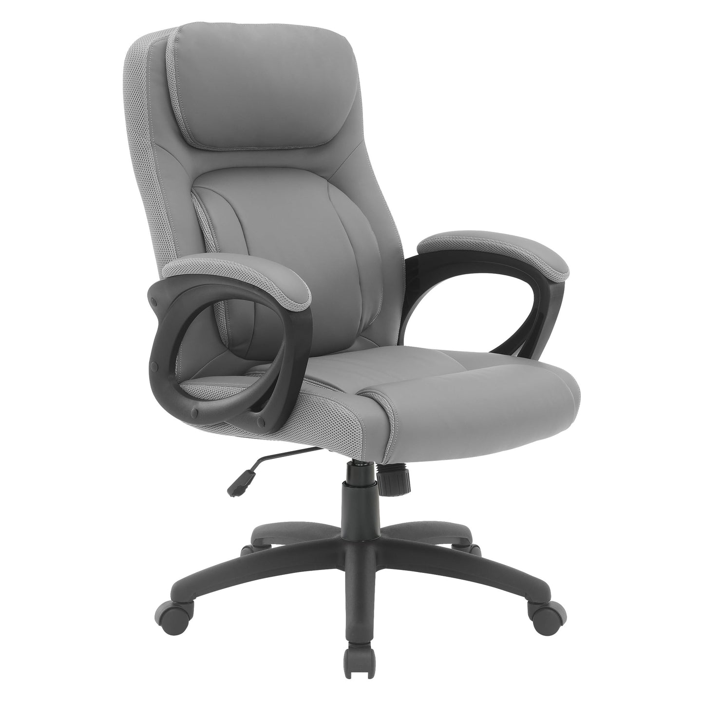 Office Star FL Series Executive Seating Faux Leather Manager's Adjustable Office Chair with Padded Arms, Charcoal Grey with Grey Mesh Accents