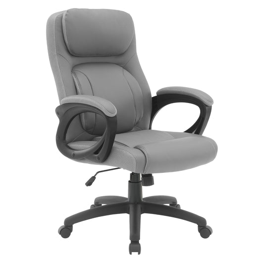 Office Star FL Series Executive Seating Faux Leather Manager's Adjustable Office Chair with Padded Arms, Charcoal Grey with Grey Mesh Accents