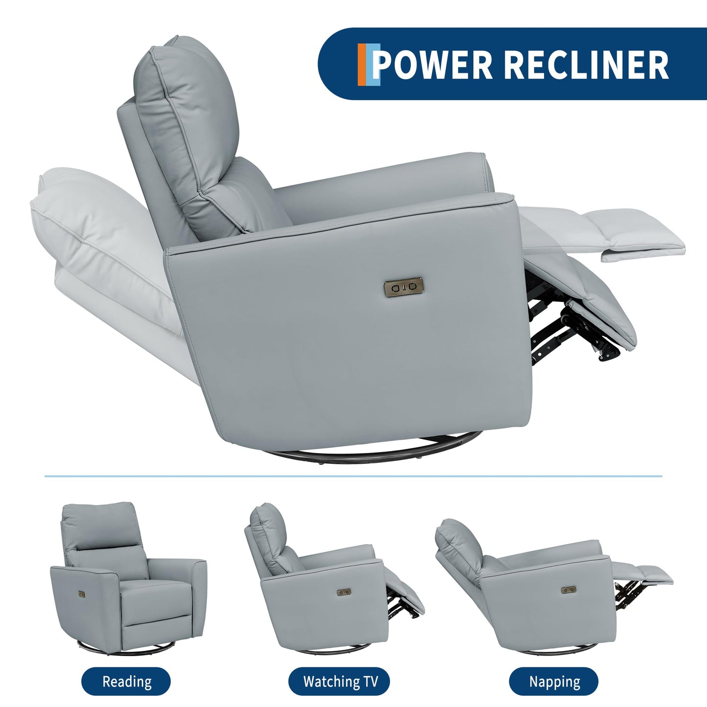 Garvee Power Swivel Glider Recliner Chair with USB Port & Lumbar Support – Effortless Rocking, Recline & Comfort for Living Room, Nursery & Home Theater
