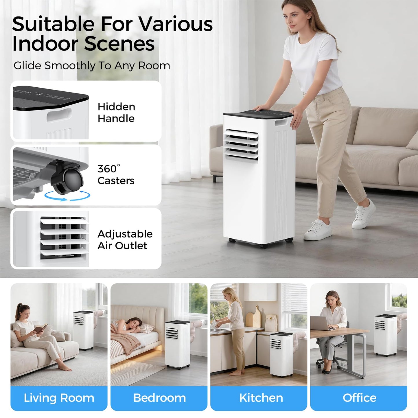 HoneyNov 16000 BTU Portable Air Conditioner for Large Rooms & Bedrooms up to 750 Sq.Ft, Ultra Quiet 40dB Smart WiFi AC, 5-in-1 Cooling with Dehumidifier, Fan, Sleep Mode & Timer(White)