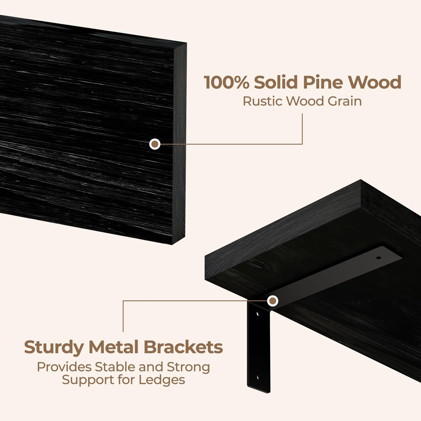 ONOTETUT 10x72 Inch Black Floating Shelves for Wall,2-Pack Rustic Long Floating Bookshelf,6ft Solid Wood Large Wall Shelf for Bathroom Bedroom (Black)
