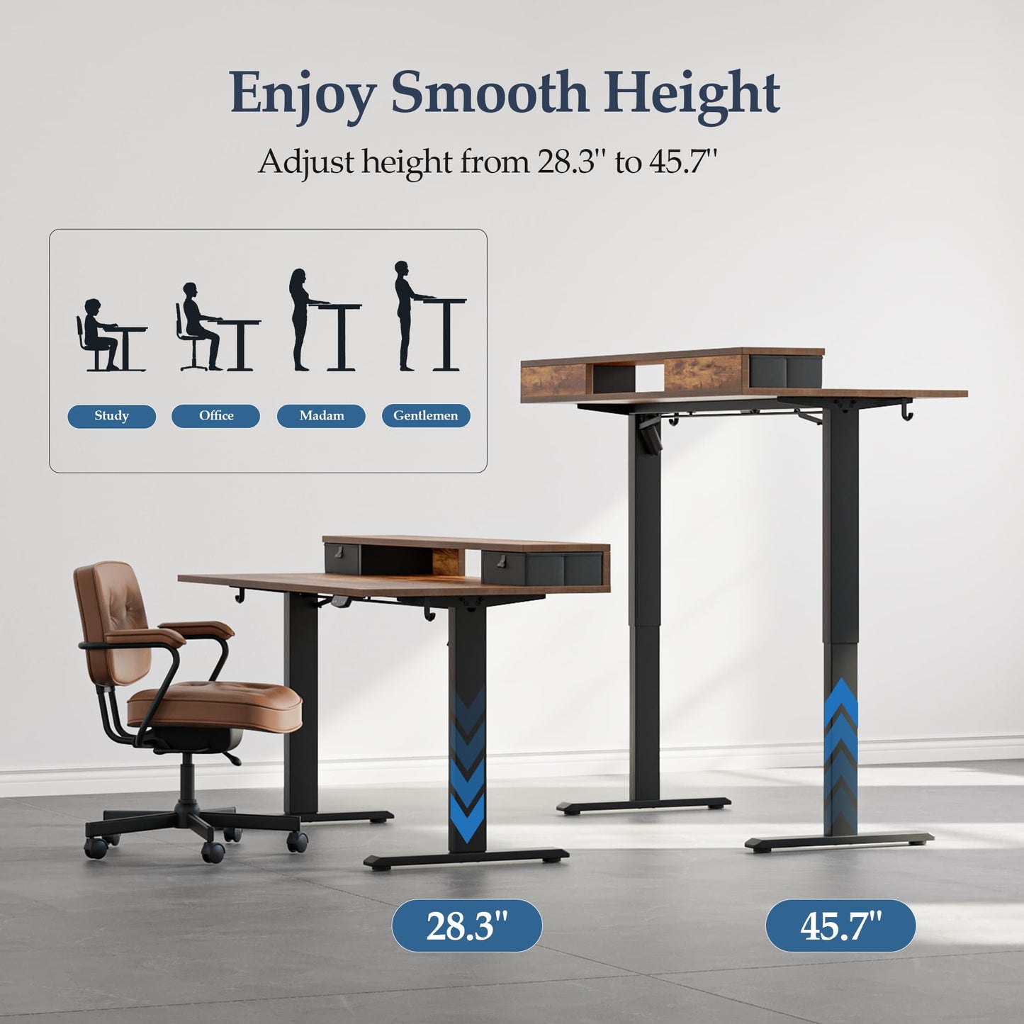 Klicelor 63 x24 Inch Electric Standing Desk with Drawers, Adjustable Height Small Sit Stand Desk for Home Office, Compact Computer Workstation with Storage– Rustic Brown