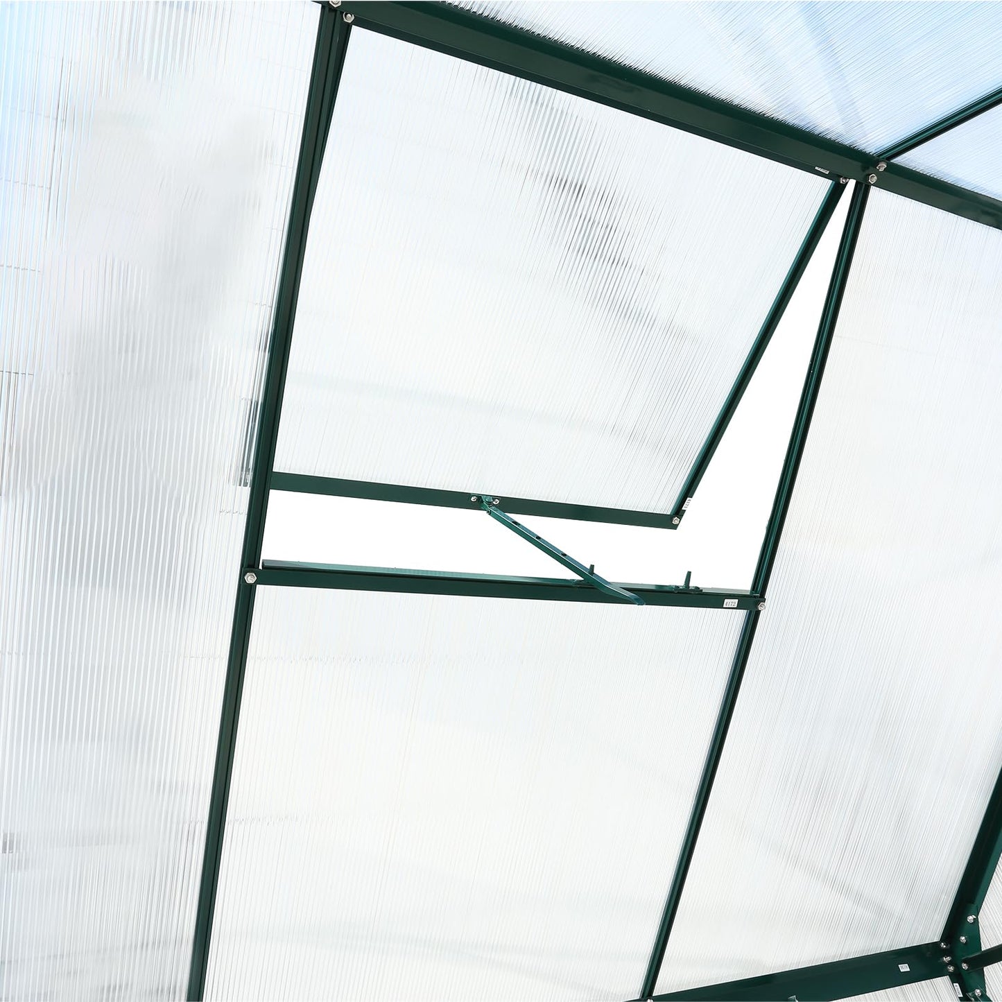 KEIKI 6.3x6.2FT Polycarbonate Greenhouse Walk-in Heavy Duty Outdoor with Aluminum Frame, Clear Panels, Rain Gutter, Vent, Sliding Door for Backyard Plant Nursery, UV Safe All Season, Green