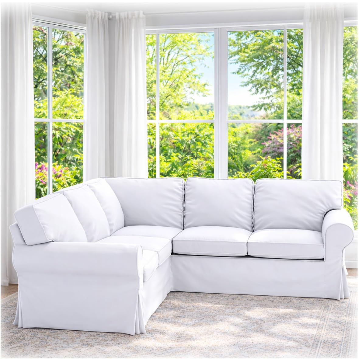 Custom Slipcover Replacement Cover Only! Cotton Ektorp 2 2 Sofa Replacement Cover is Custom Made for IKEA Ektorp Corner Or Sectional Sofa Slipcover (Pure White)