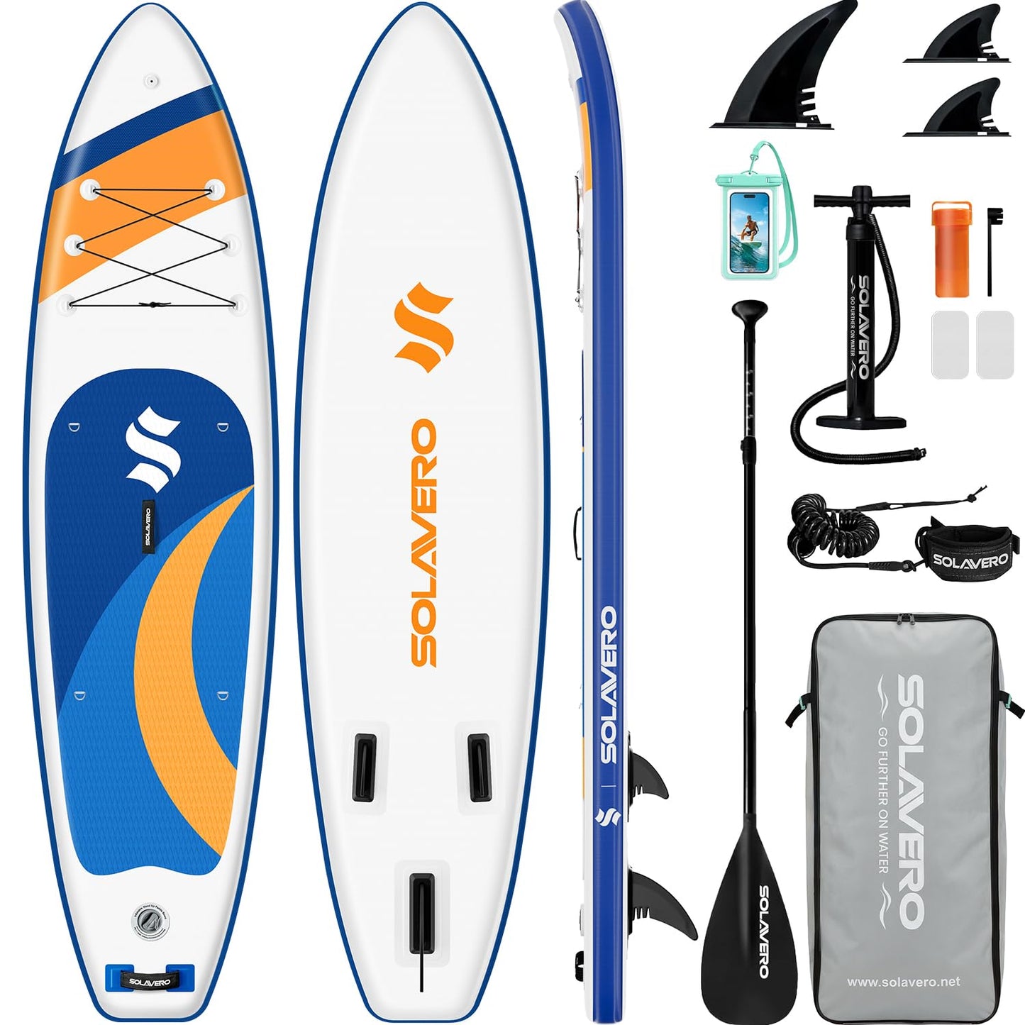 SOLAVERO 11' Inflatable Stand Up Paddle Board, Extra Wide Stable SUP with Premium Accessories Blow Up Paddle Board for Adults, Suitable for Sea and Lake, All Skill Levels