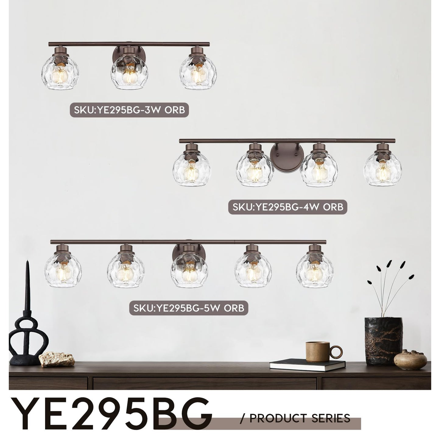 Emliviar 4-Light Vanity Lighting, 32.6in Water Ripple Globe Glass, Oil Rubbed Bronze Finish, Model YE295B