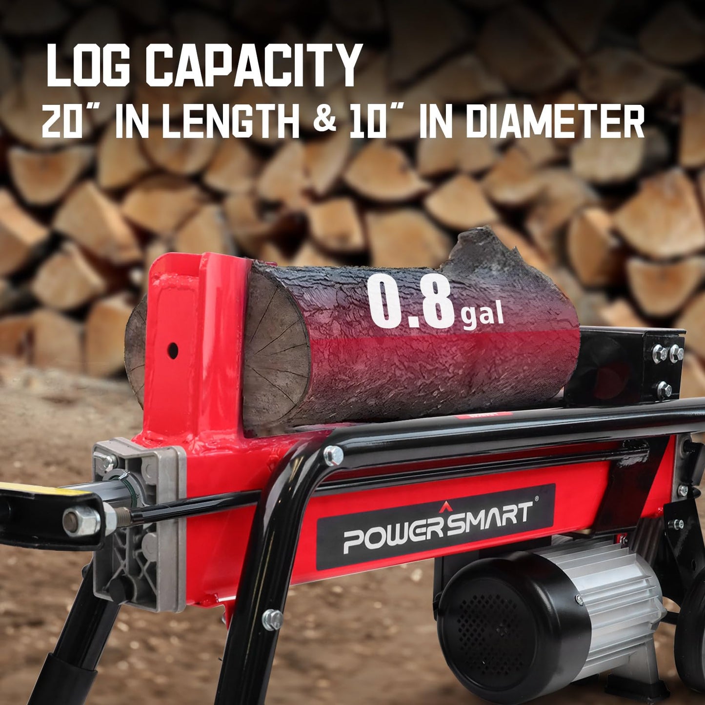 PowerSmart Electric Log Splitter 6.5-Ton, Wood Splitter with 3450 Motor Speed, 15 Amp, Horizontal Full Beam Design and Steel Wedge for Firewood & Kindling Cutting
