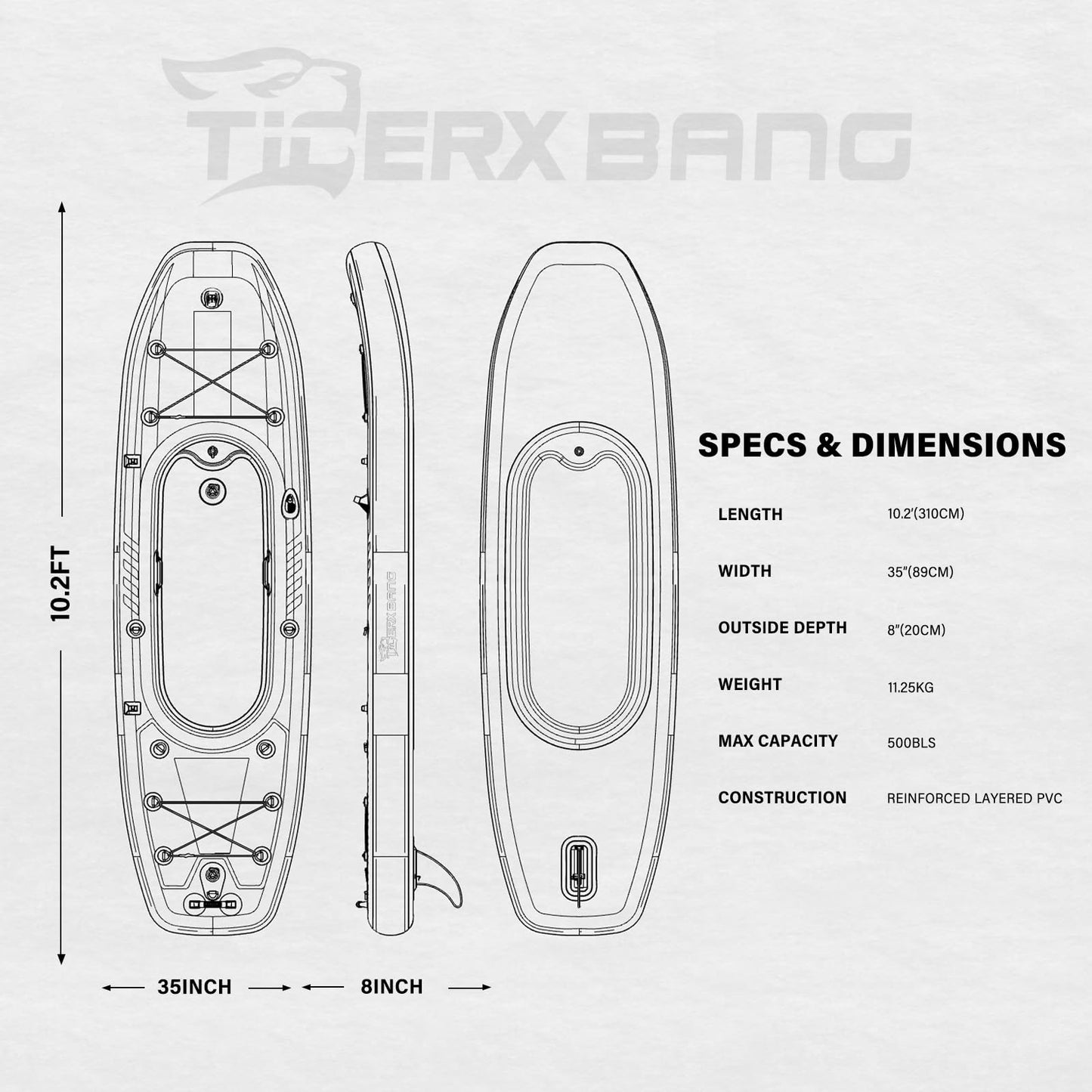 TIGERXBANG 10.2'x35''x8'' Inflatable Kayak with Detachable Seat, SUP-Kayak Set Includes Hand Pump/Aluminum Oar/Backpack, Inflatable Boat for Adults/Youth | for Fishing, Touring-Green
