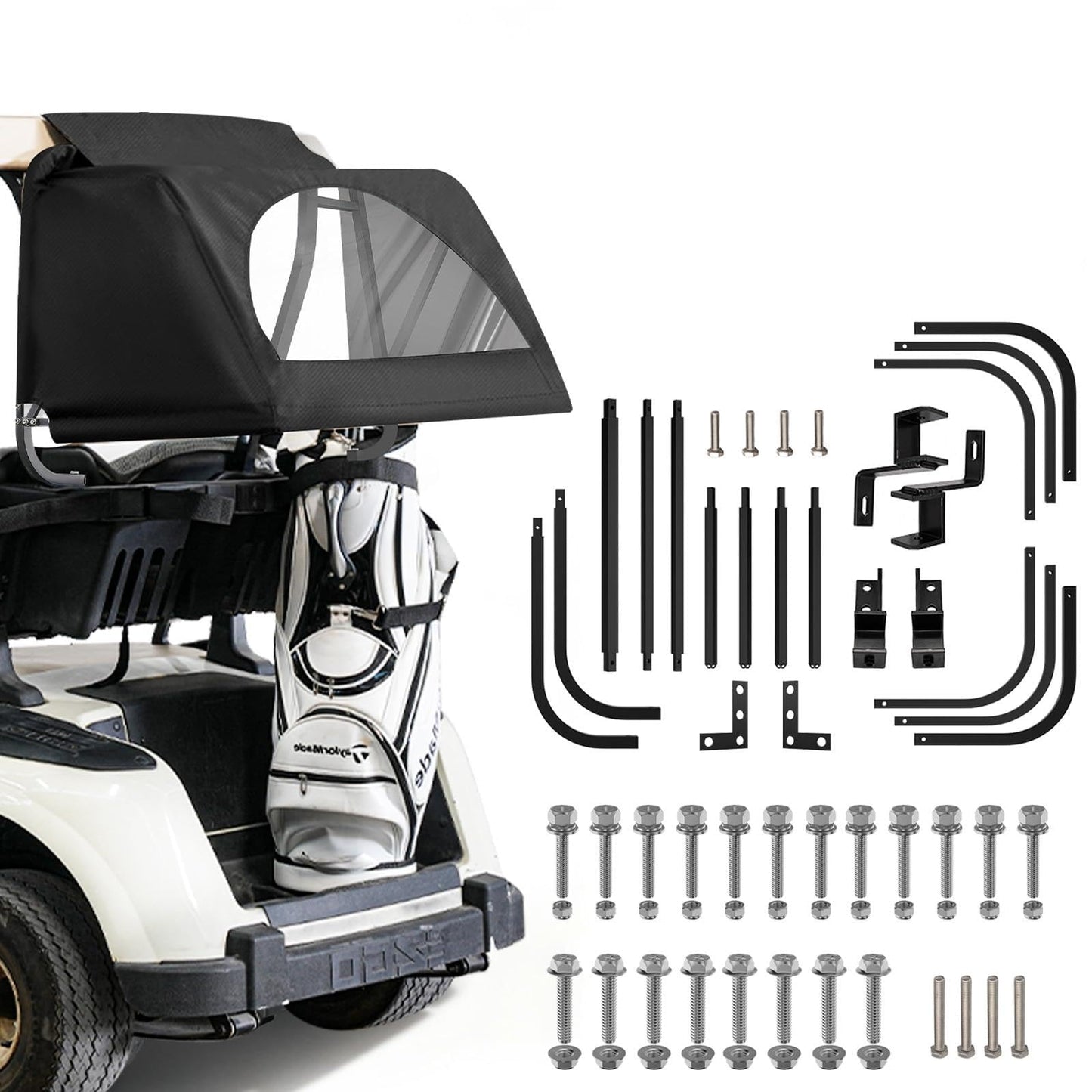 Universal Rear Bag Rain Cover Kit, Split Golf Cart Rear Rain Cover Kit Suitable for Most 2-Passenger Club Car EZGO Yamaha Golf Carts - Black