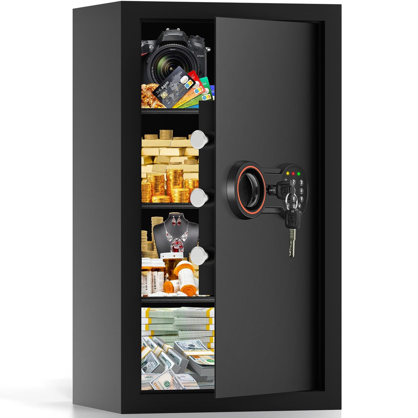 6.0 Cu Ft Large Safe Box for Home Use, 27.6"H Heavy Duty Home Safe with Combination Lock, Alarm System, Removable Shelves, Wall/Floor Mountable Anti-theft Security Safe for Money Jewelry Documents
