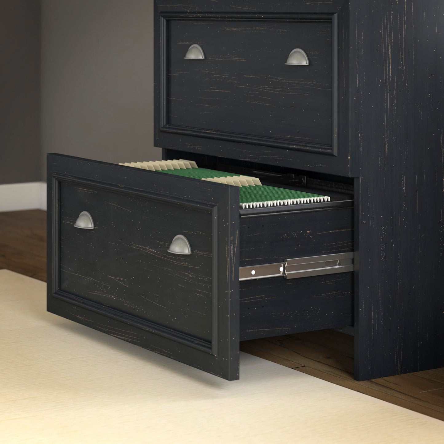Bush Furniture Lateral File Cabinet with Antique Pewter Accents | Fairview Collection 2 Drawer Filing Storage Unit for Home Office | 32Wx21Lx31H