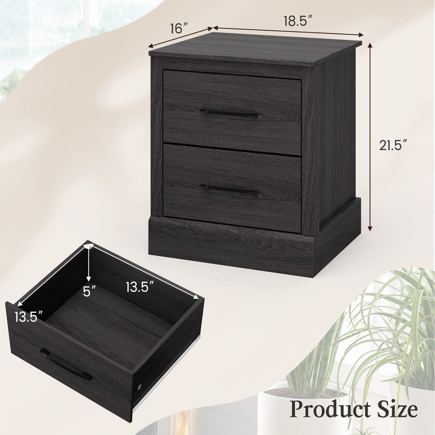 Giantex Farmhouse Nightstand Set of 2, Wood Bedside Table with 2 Storage Drawers, Compact Floor Night Stand End Table, Accent Sofa Side Table for Bedroom, Grey Oak