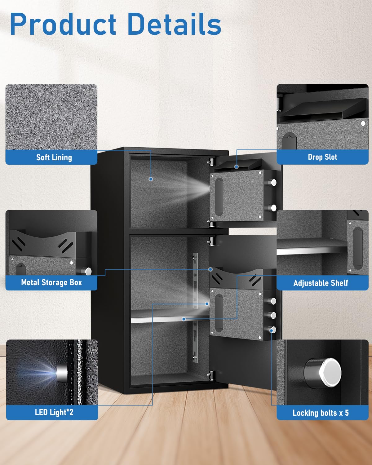 Omethey 7.0 Cuft Extra Large Home Safe Box Fireproof Waterproof, Fingerprint Safe, Home Security Safes Box with Adjustable Shelf & Drop Slot, Money Safes with Backlit Keypad & Dual Alarm for Office