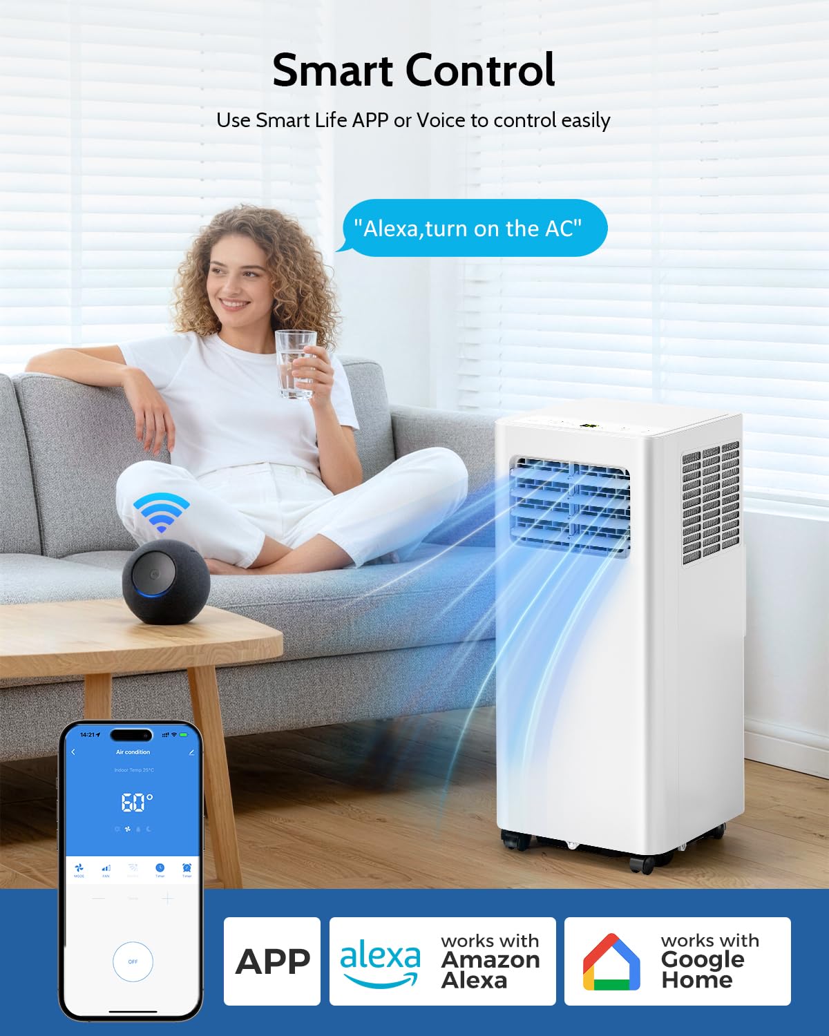 Feelfunn 12,000 BTU Portable Air Conditioners - 3-in-1 Portable AC Unit Cools Up to 600 Sq.Ft., with App/Wifi/Remote Control, Dehumidifier & Fan Modes, Window Mounting Kit, Ideal for Bedroom, Dorms
