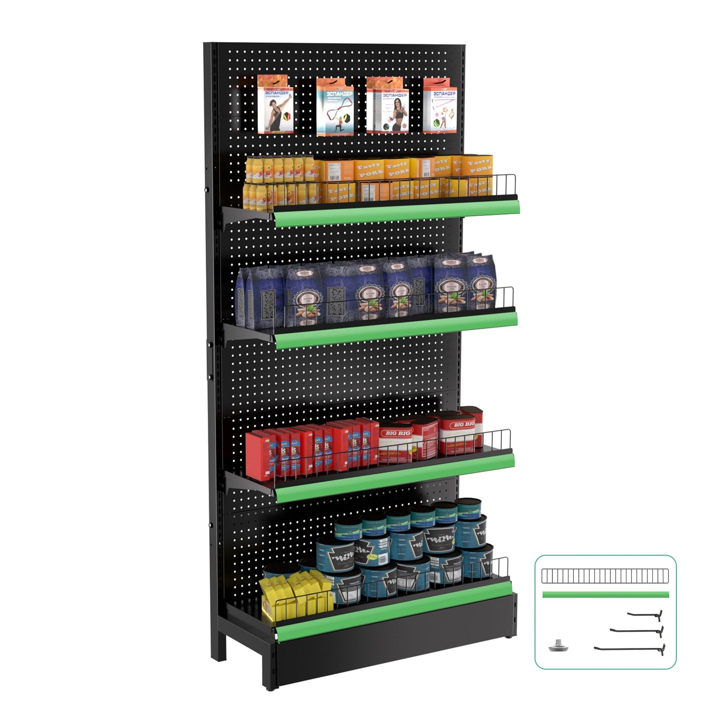 JWX Gondola Shelving Unit, Heavy-Duty Pegboard Display with Hooks & Shelves, Commercial Retail Display Stand for Stores, Trade Shows, Showrooms and Pop-Up Shops