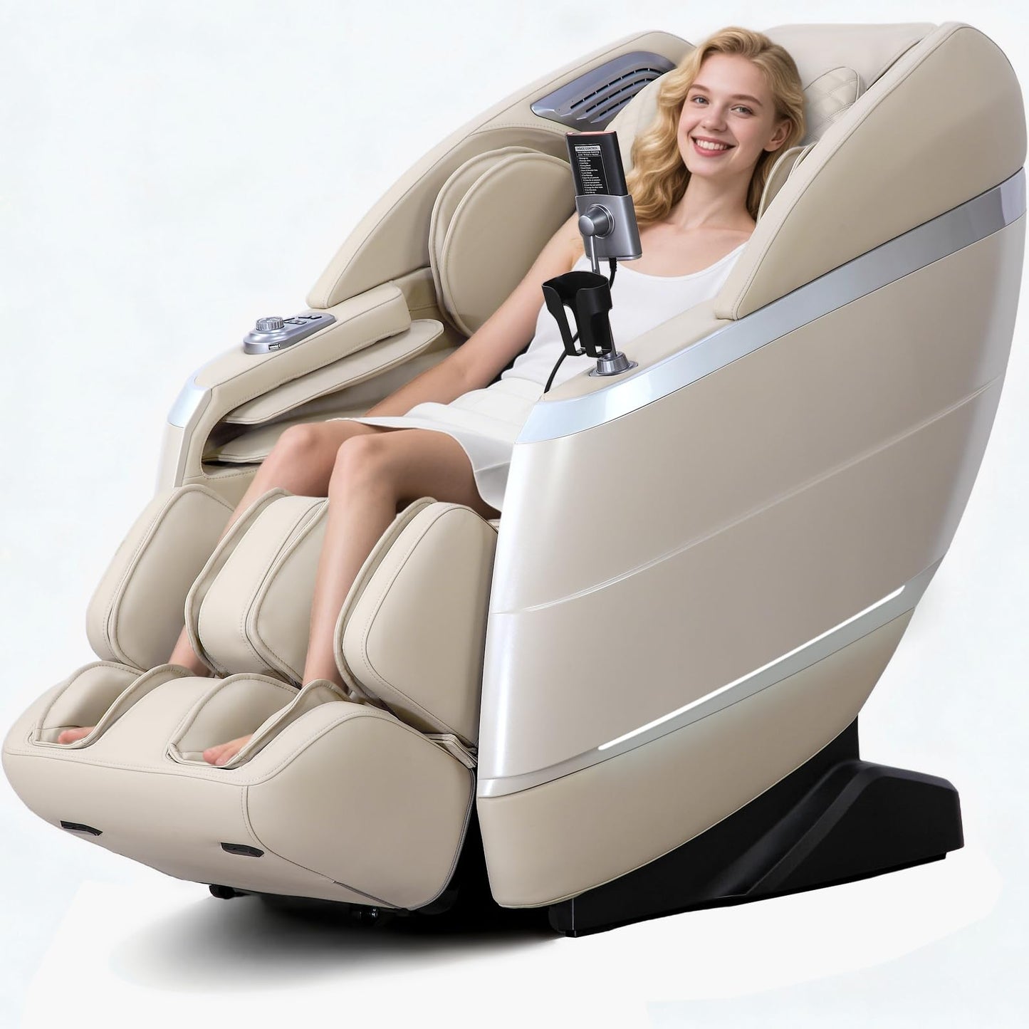 4D Massage Chair Full Body Zero Gravity 55" 166° Flexible SL-Track with Body Scan, Stretch, 36 Airbags, Heat - Shiatsu Knead, Foot & Calf Massage, Voice Control, 18 Auto Modes & 11 Techniques (Beige)