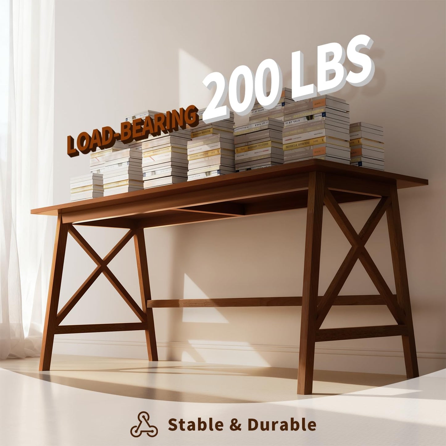 NELYE Modern Solid Wood Desk - 48" Simple Computer Table for Home Office Study Writing Workstation in Walnut, 48" W x 24" D