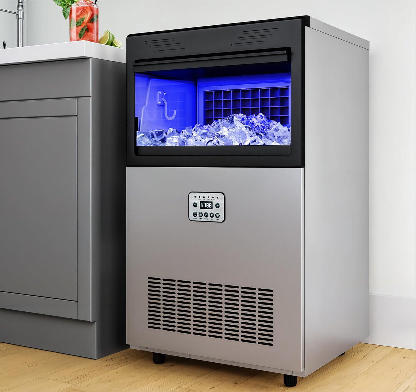 YITAHOME 100lbs Ice Maker Machine Commercial Under Counter Ice Maker, ETL & DOE Certificated Commercial Large Ice Makers Freestanding for Home Cafe Bar Restaurant 45pcs with 33lbs Storage Bin