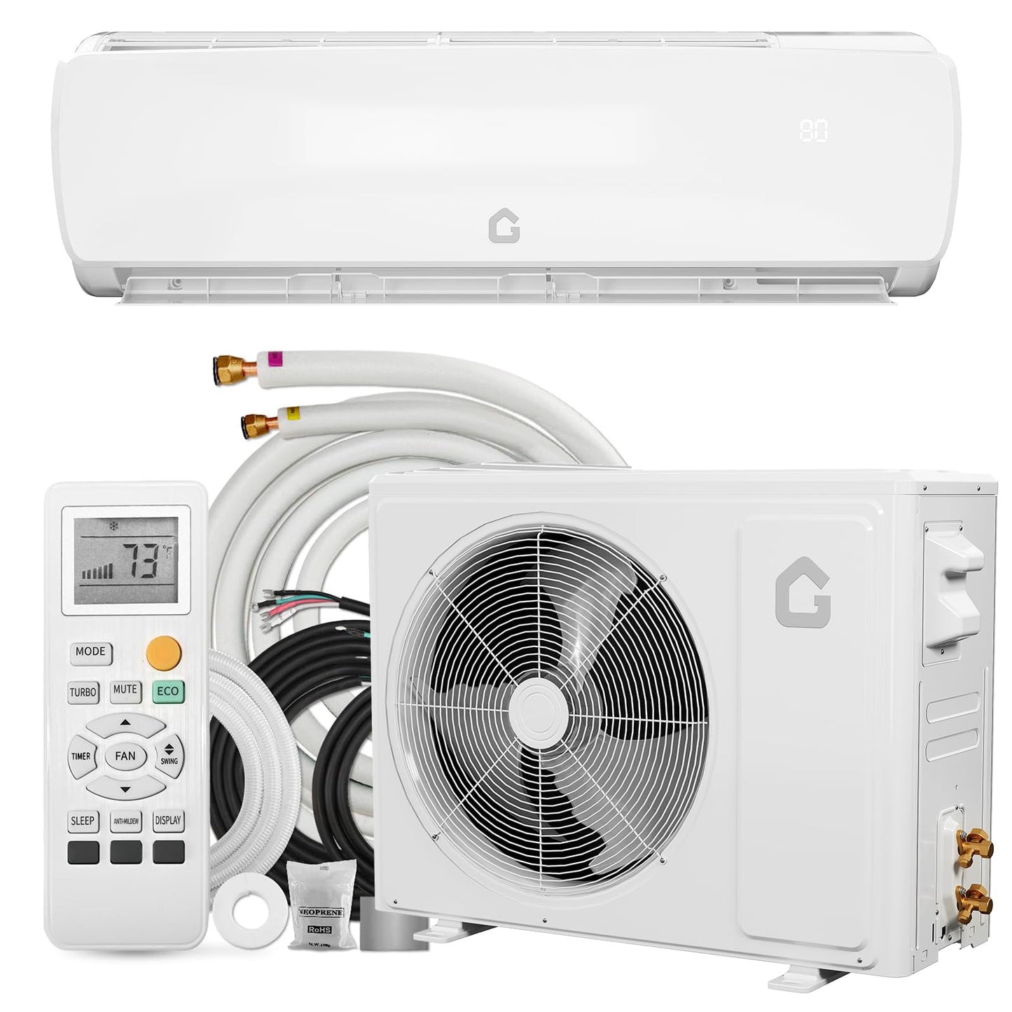 GarveeHome 12000 BTU Mini Split AC/Heating System, 19 SEER2 6-in-1 Inverter Split System Air Conditioners, Ductless Heat Pump Wall Mount AC Unit Cool Up to 750 Sq. Ft, Installation Kits, 230V