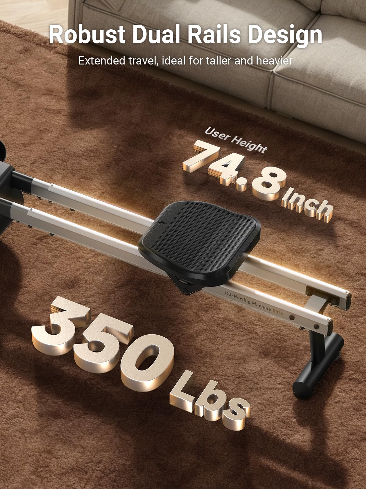 KINGSMITH Magnetic Rowing Machines for Home, 350LBS Capacity, APP Supported, Row Machine with 16-Level Quiet Resistance, LCD Display, Compact Rowing Machine Foldable, Plug-Free