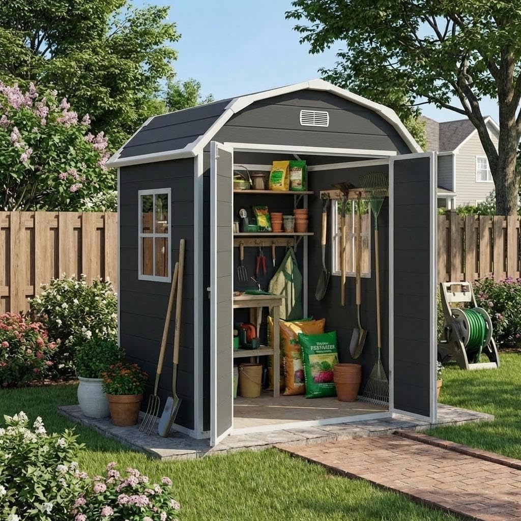 Shed, 6x4.5 ft Resin Storage Shed for Backyard, Durable All-Weather Storage and Sheds & Outdoor Storage, Large Outdoor Storage Box Style Outdoor Shed, Garden Resin Building, Black