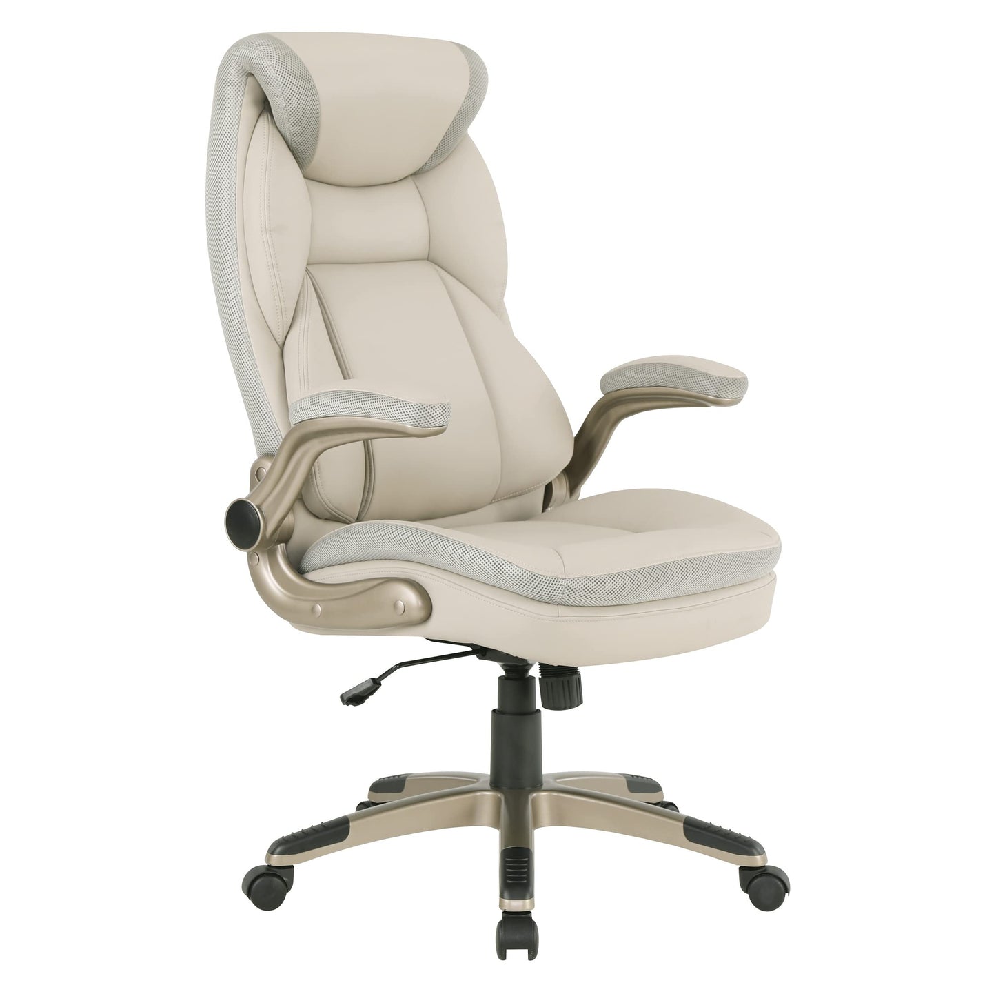 Office Star ECH Series Executive Bonded Leather Office Chair with Lumbar Support and Padded Height Adjustable Arms, Taupe with Cocoa Coated Nylon Base