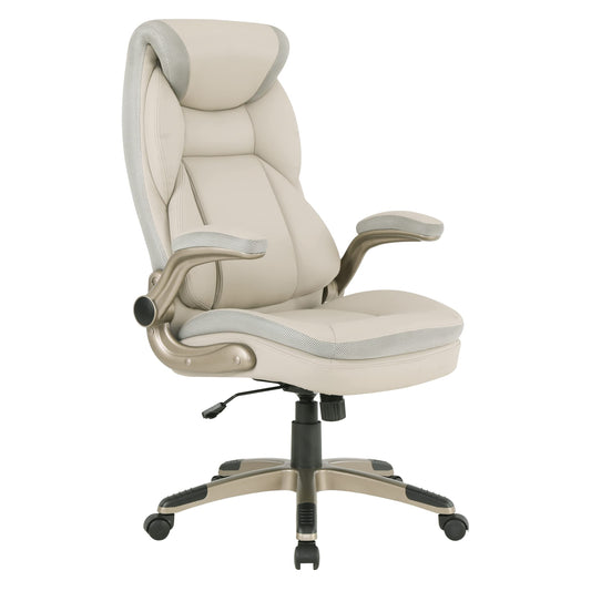 Office Star ECH Series Executive Bonded Leather Office Chair with Lumbar Support and Padded Height Adjustable Arms, Taupe with Cocoa Coated Nylon Base