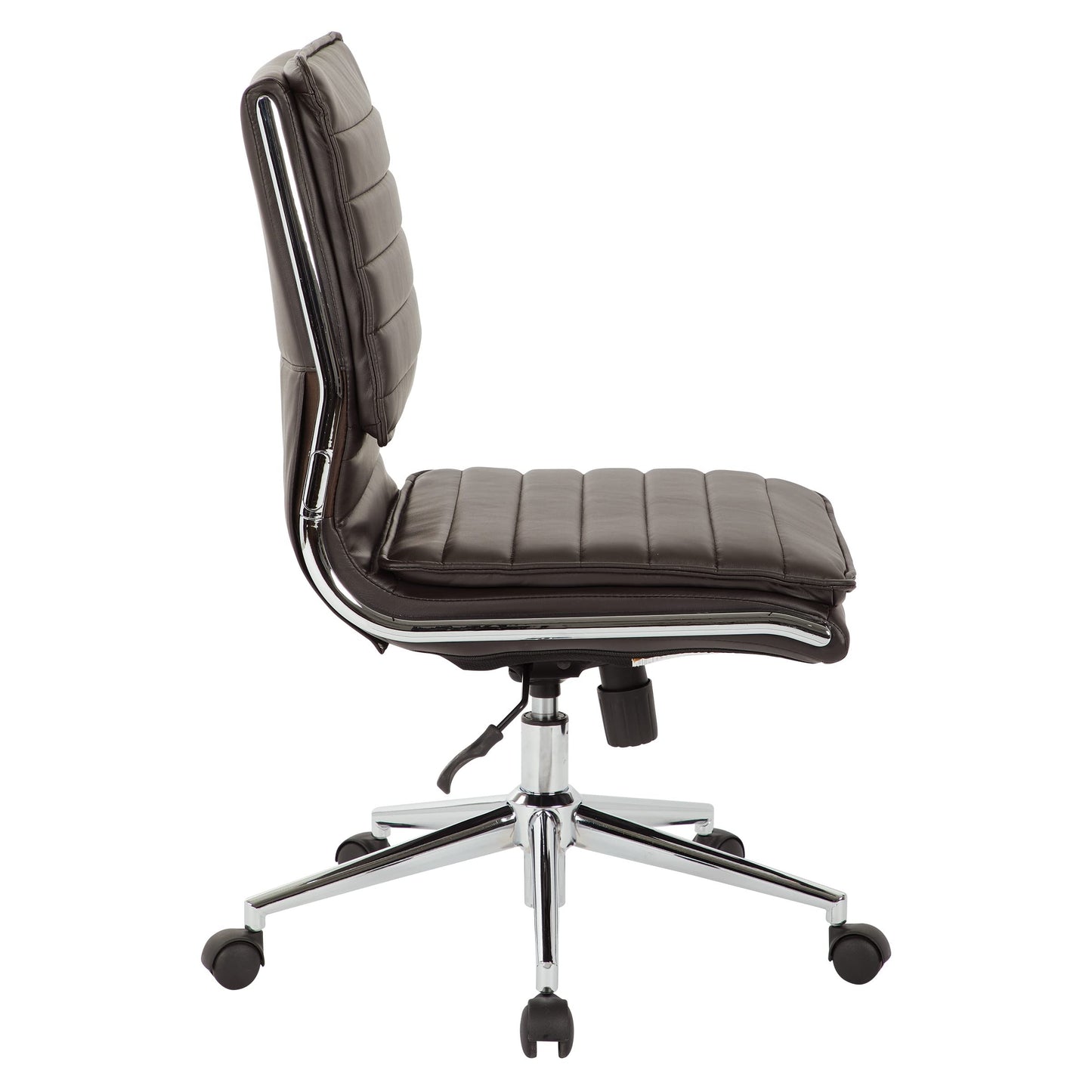 Office Star SPX Professional Ergonomic Ribbed Faux Leather Office Chair with Chrome Base, Mid Back Manager's Chair Without Arms, Black