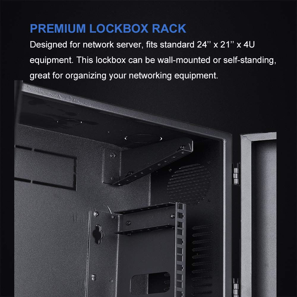 Kenuco Heavy Duty 16 Gauge Steel DVR Security Lockbox and Swing Open Top 24'' x 21'' x 7'' - (Black)