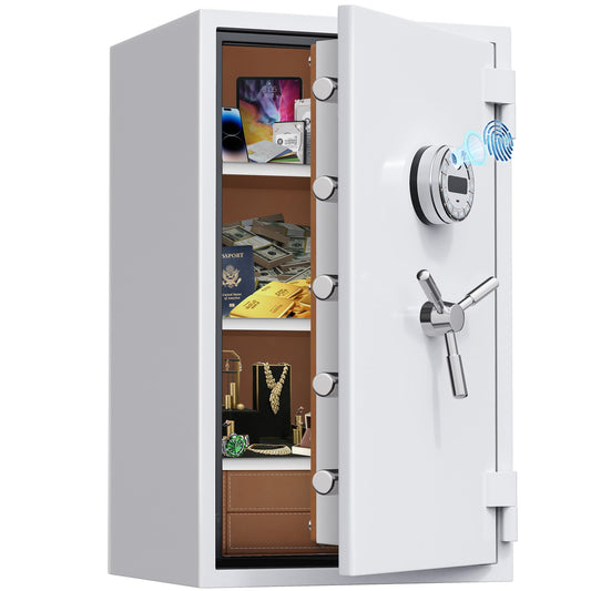 [Test Approved]9.8 Cub Extra Large White Biometric Safe Box Fireproof Waterproof, [Dual Mode] [Leather Carpeted] 124 Lbs Heavy Duty Fire Proof Safe with Drawer for Jewelry Document