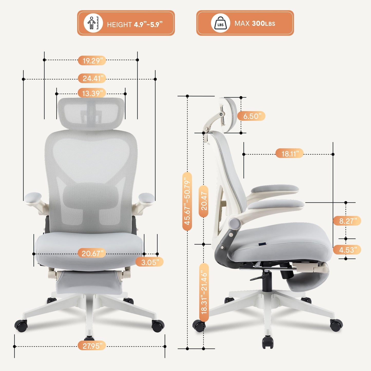 FLEXISPOT Foldex Ergonomic Office Chair, Folding Chair for Small Spaces with Lumbar Support, Flip-up Armrests, 3D Headrest, Desk Chairs with Footrest for Work,Video Game (Foam Seat, Grey)
