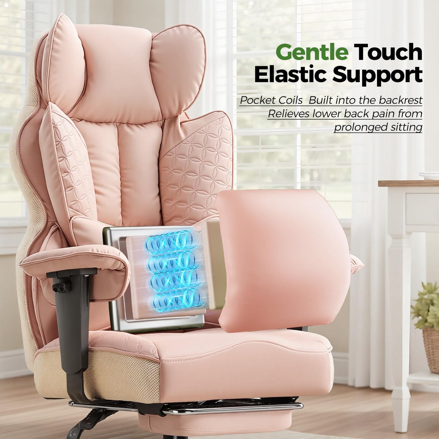 GTPOFFICE Big and Tall Office Chair 400LBS Wide Seat Computer Gaming Chair with Footrest & Comfy Lumbar Support, Leather High Back Executive Chair with Ergonomic Pressure Relief Seat Cushion, Pink