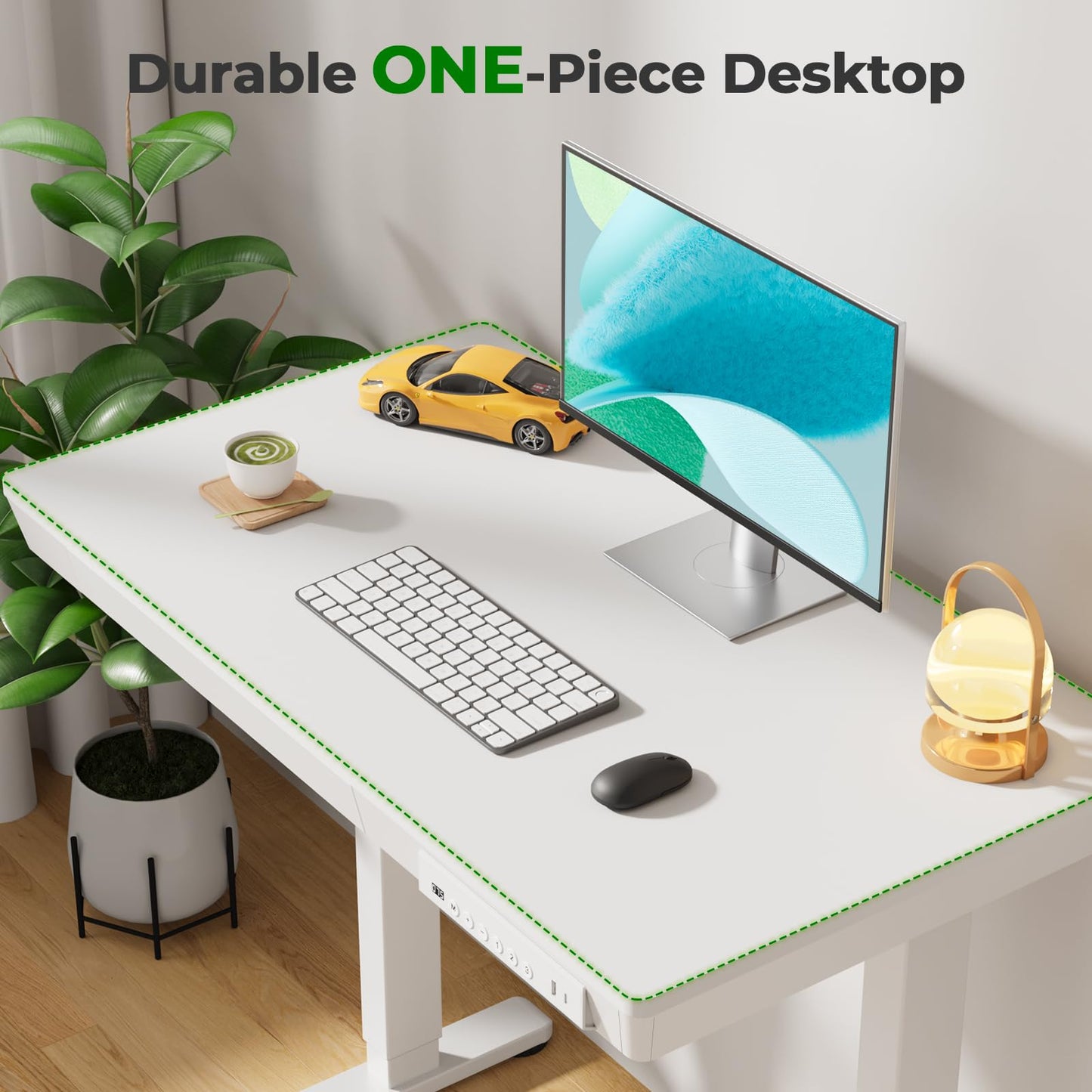 JYLH JOYSEEKER Electric Standing Desk with Drawer, 35" x 20" Whole Piece Tabletop Small Sit Stand Desk, Height Adjustable Desk with Storage & USB Ports, Quick Install Home Office Computer Desk, White
