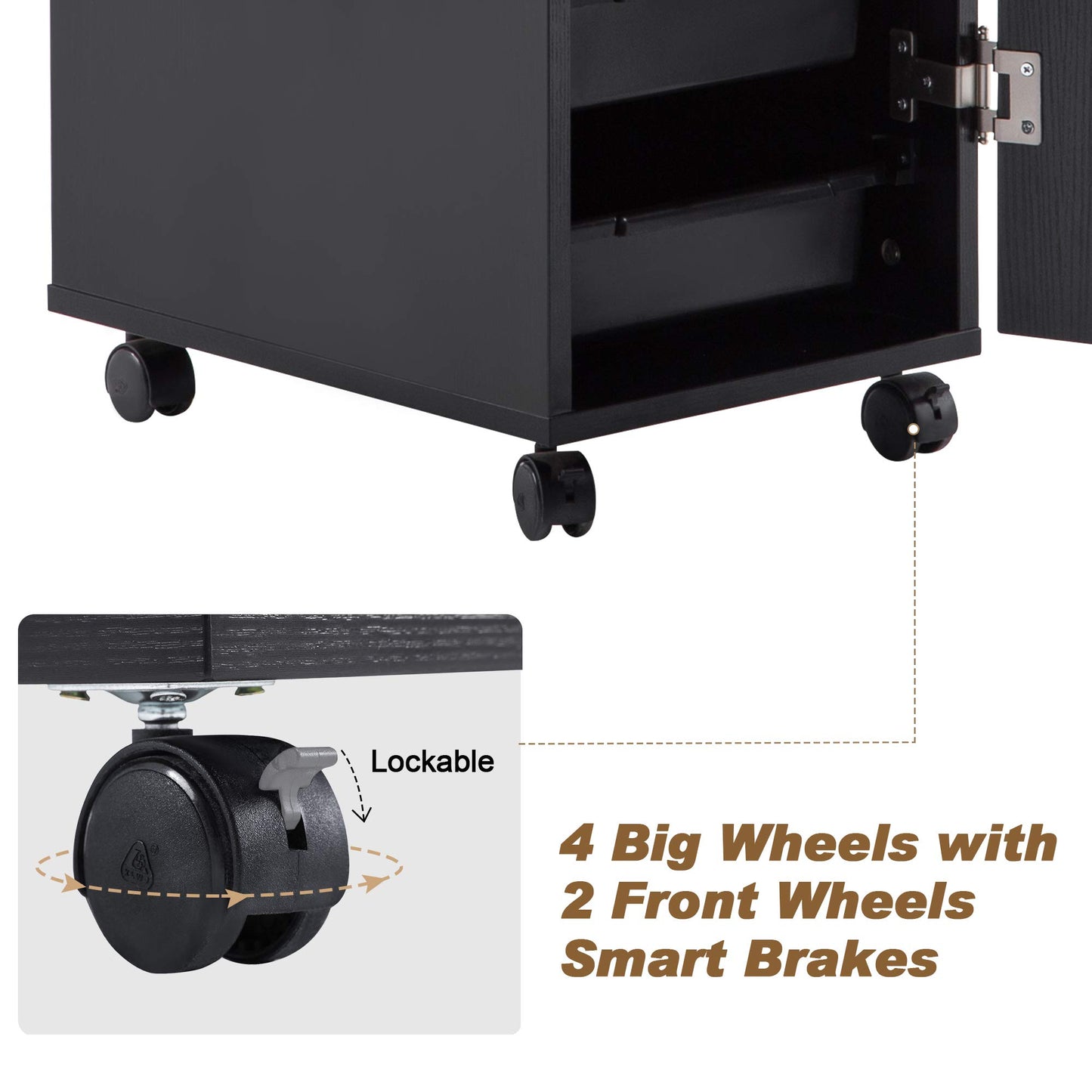 BarberPub Beauty Salon Trolley Storage Cart Hair Dryer Holder Stylist Equipment with Lockable Rolling Wheels, Drawer (Black)