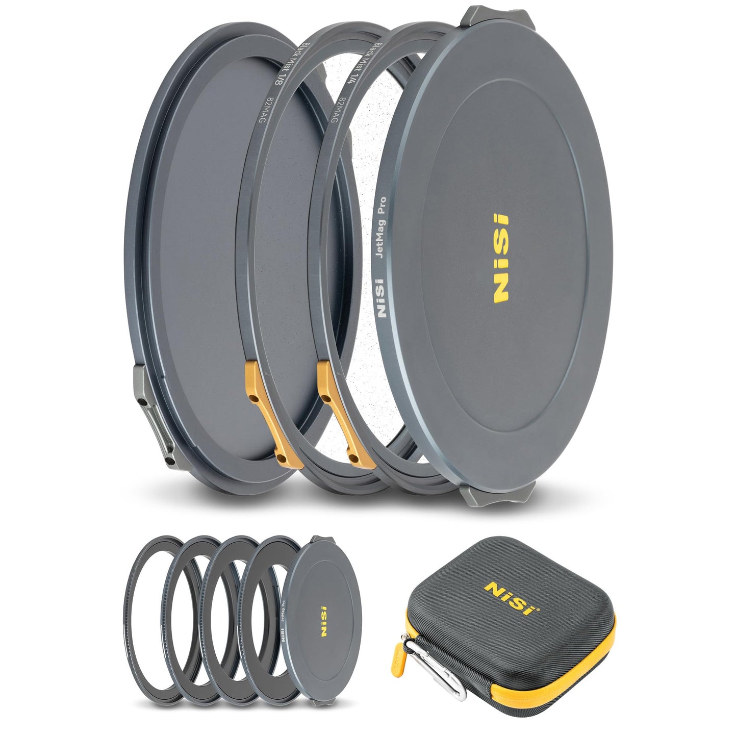 NiSi - JetMag Pro 82MAG Black Mist Kit, Magnetic Lens Filter Kit with Pro Mist 1/4 and 1/8 Filter, Waterproof Nano Coated, with Adapters (67mm/72mm/77mm/82mm), Protection Caps, and 7 Pocket Caddy Case
