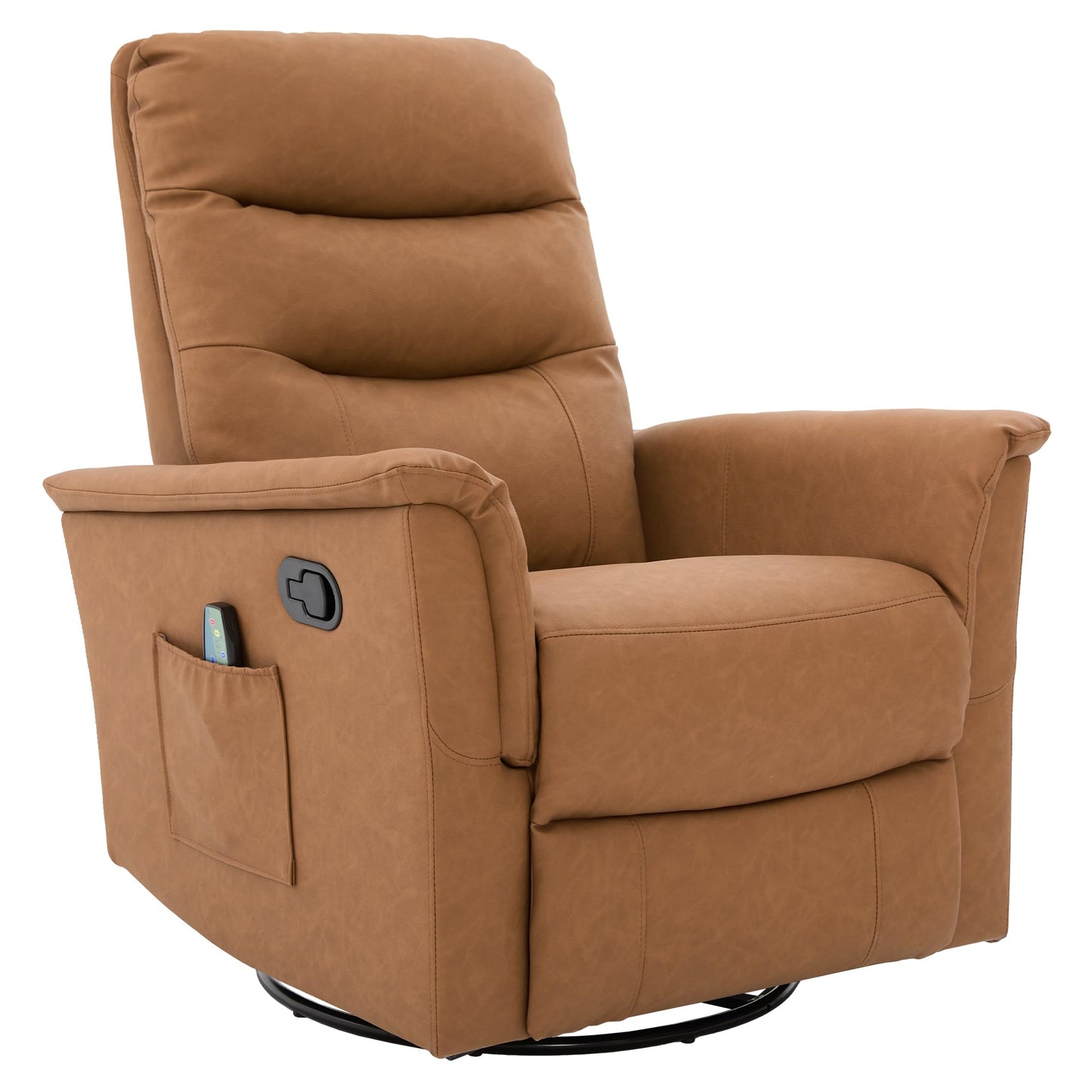 Christopher Knight Home Helen Massage Recliner Chair with 8 Points Function, PU Leather Upholstered Recliner Sofa with Two Adjustable Positions, Swivel Massage Chair with a Side Storage Pocket, Brown