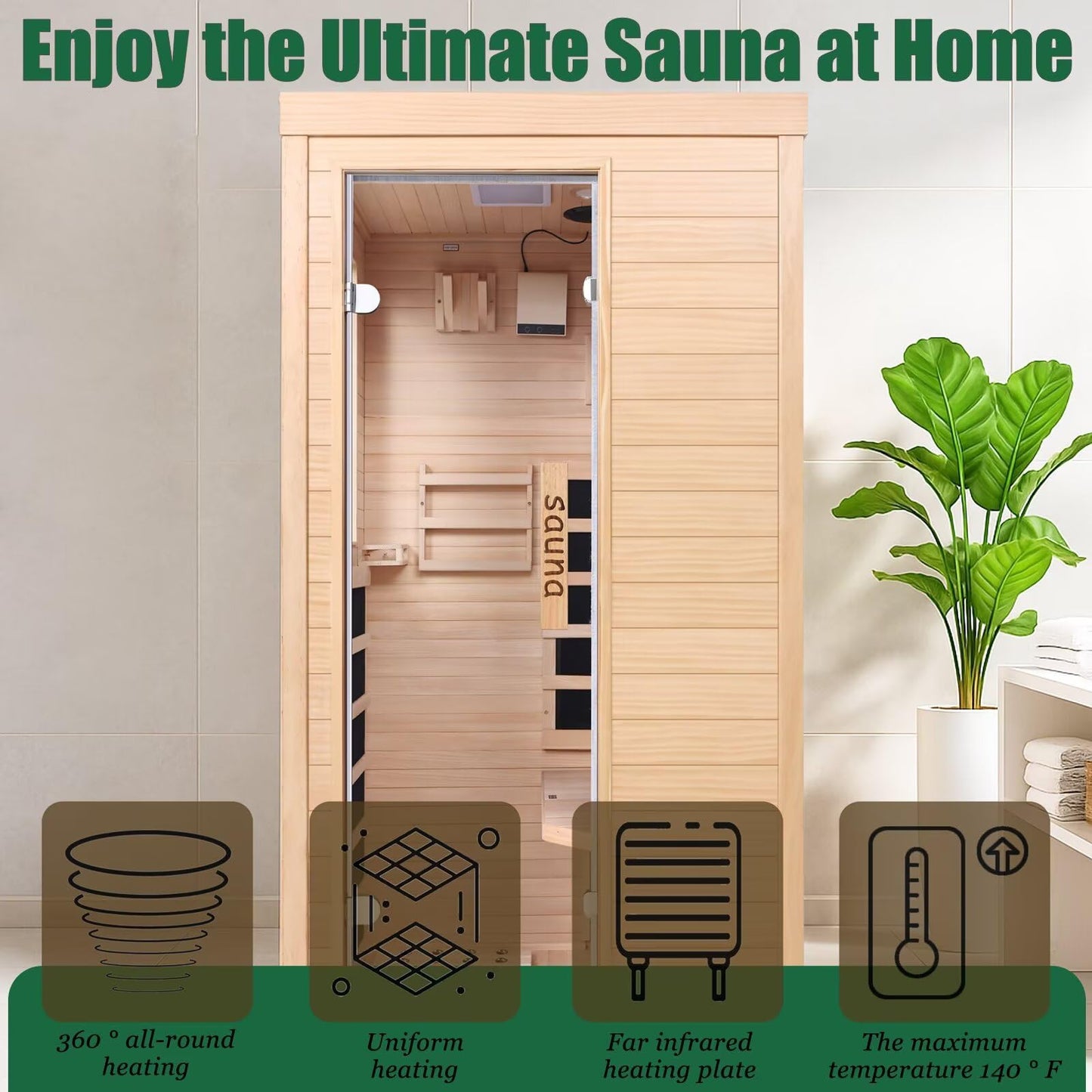 1350W Far Infrared Sauna Room for Home, Low EMF Fast Heating Canadian Hemlock Wood Sauna,Color Changing Sauna Light, Bluetooth Speakers, Modular Design