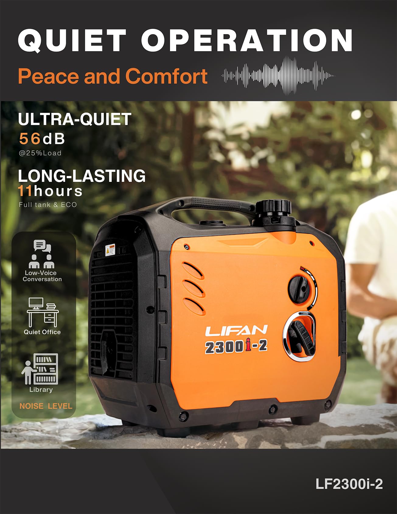 LIFAN 2300W Gasoline Inverter Generator - Portable, Quiet & Fuel-Efficient Power Solution for Home, Camping, RV & Emergency Use with Parallel Capability