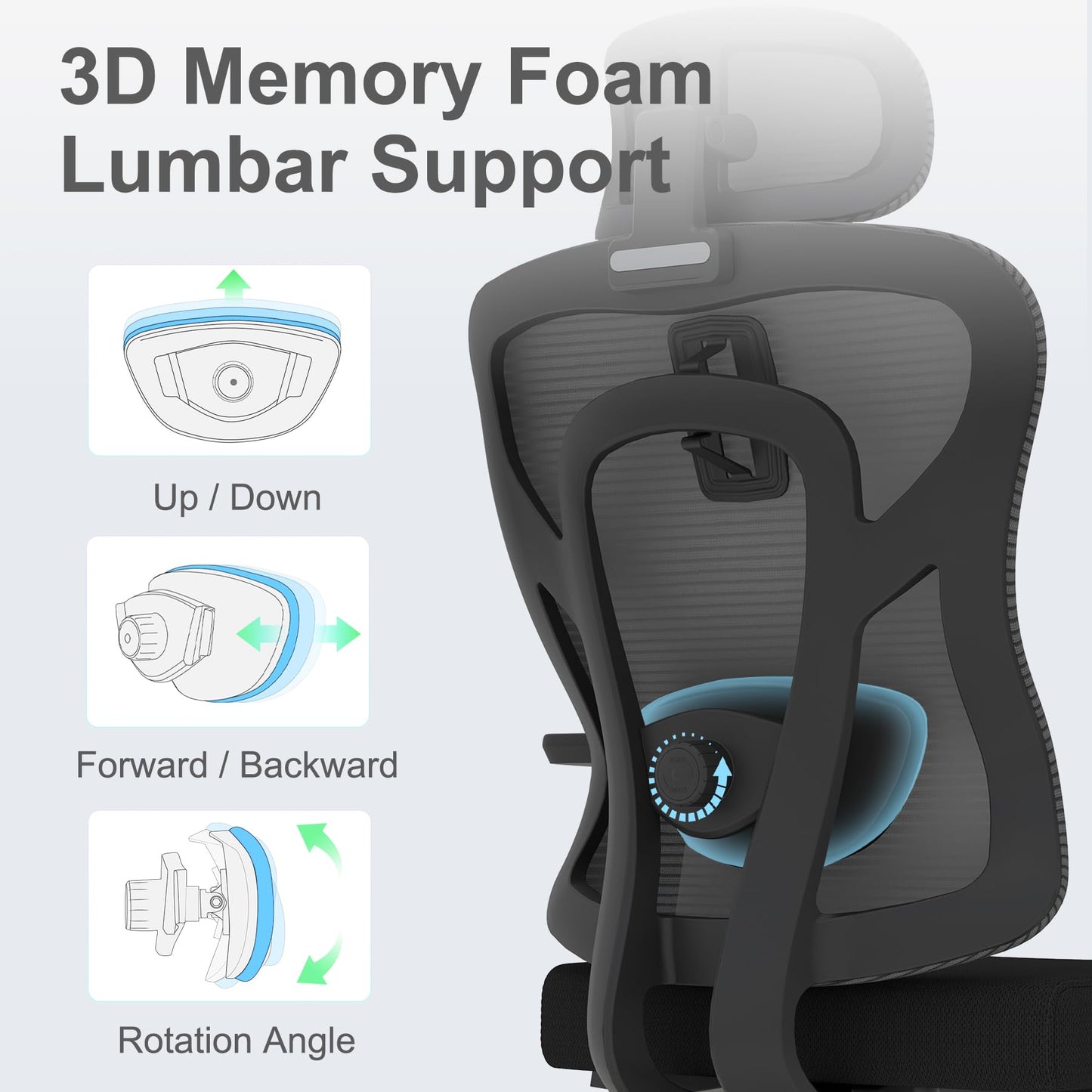 Logicfox Ergonomic Office Chair for Long Hours with Adaptive Thoracic Support – 3D Lumbar System, Adjustable Headrest & Armrests, 330 lbs Capacity