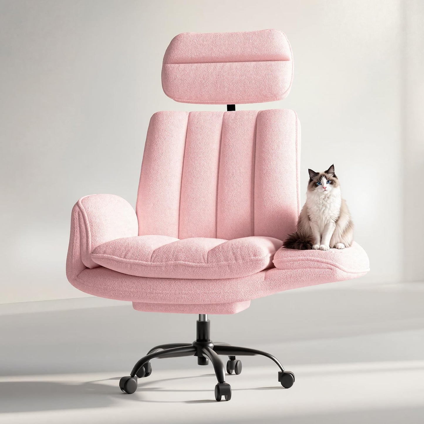 HOMRELEXA Criss Cross Office Chair with Armrests & Wheels, Comfy Velvet Vanity Chair, Ergonomic Executive Gaming Computer Chairs with Foot Rest, Wide Seat Reclining Desk Chair, Pink