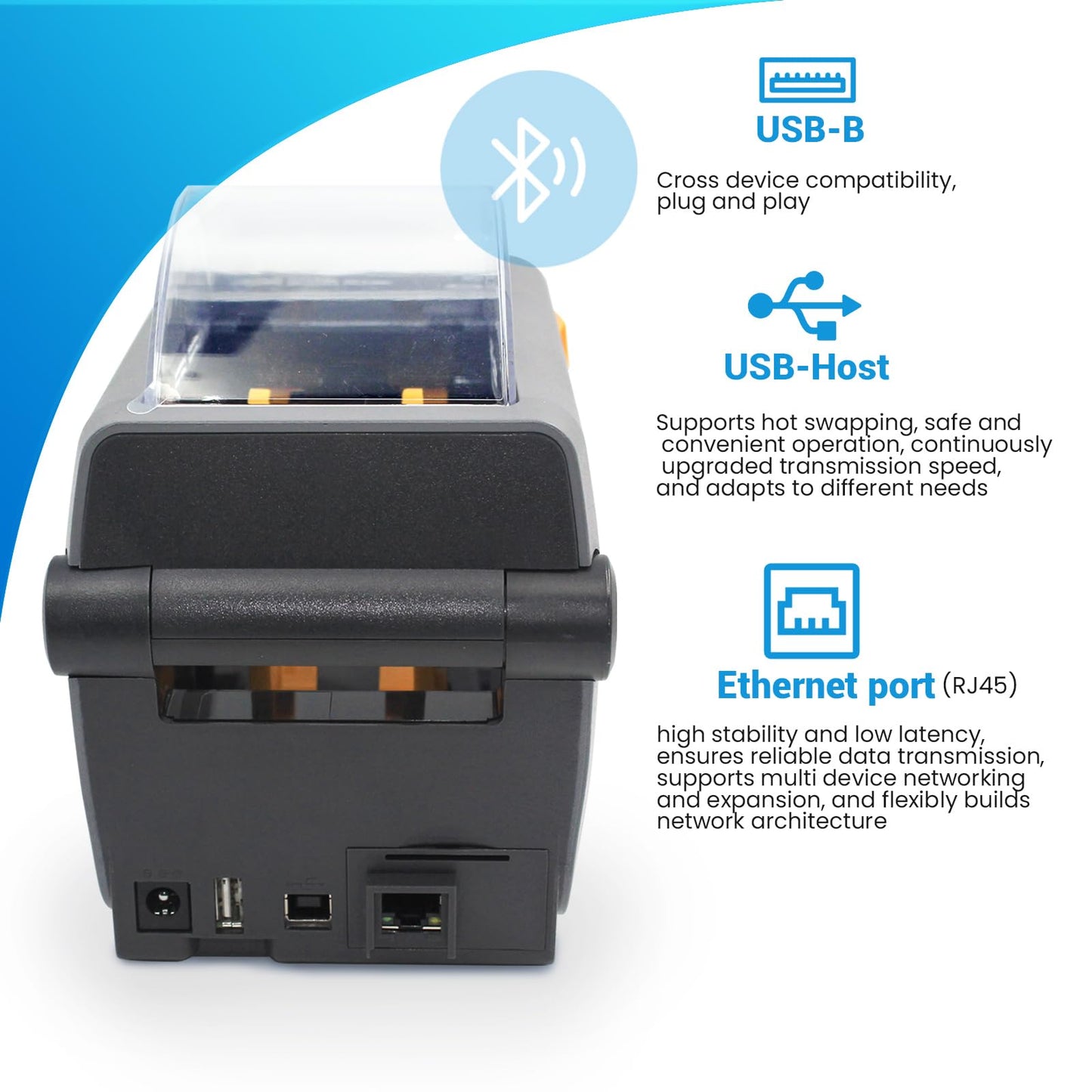 Zebra ZD410 203dpi Direct Thermal Desktop Monochrome Printer Print Width of 2 in Ethernet USB Connectivity, USB Host - ZD41022-D01000EZ